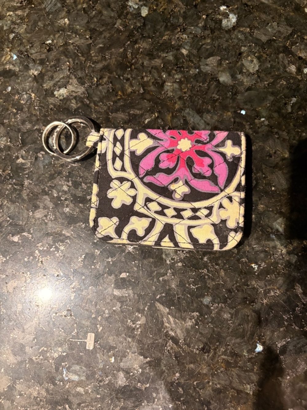 Vera Bradley Quilted Key Card Pouch in Black, Pink & Cream